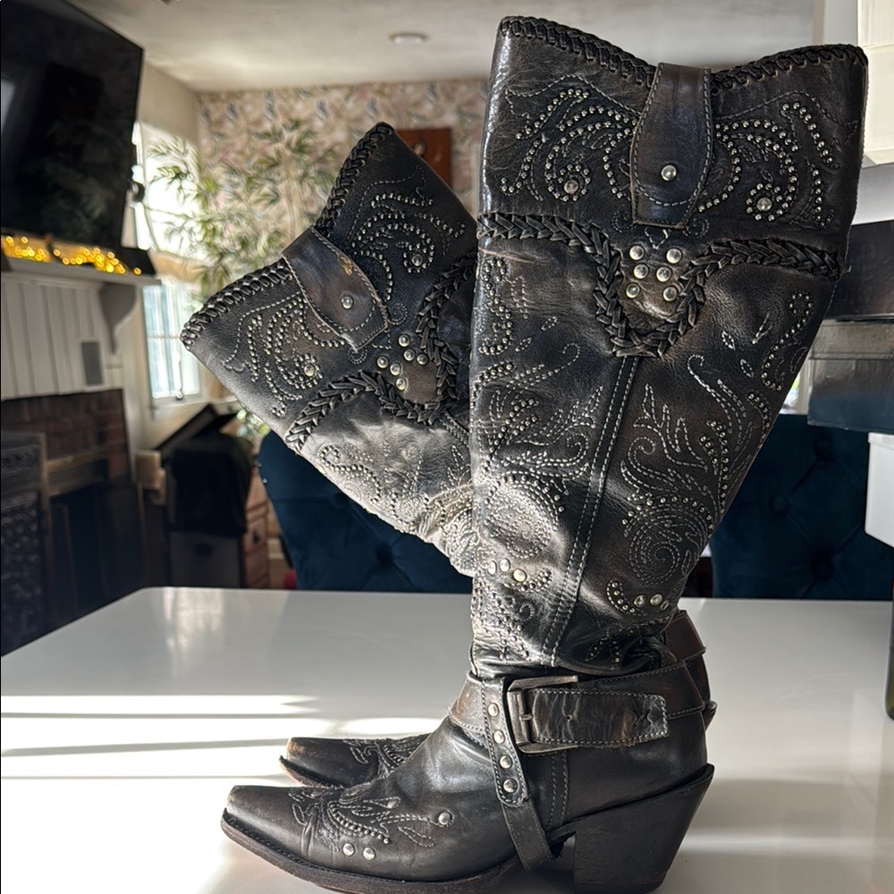 Black Embellished Western Boots